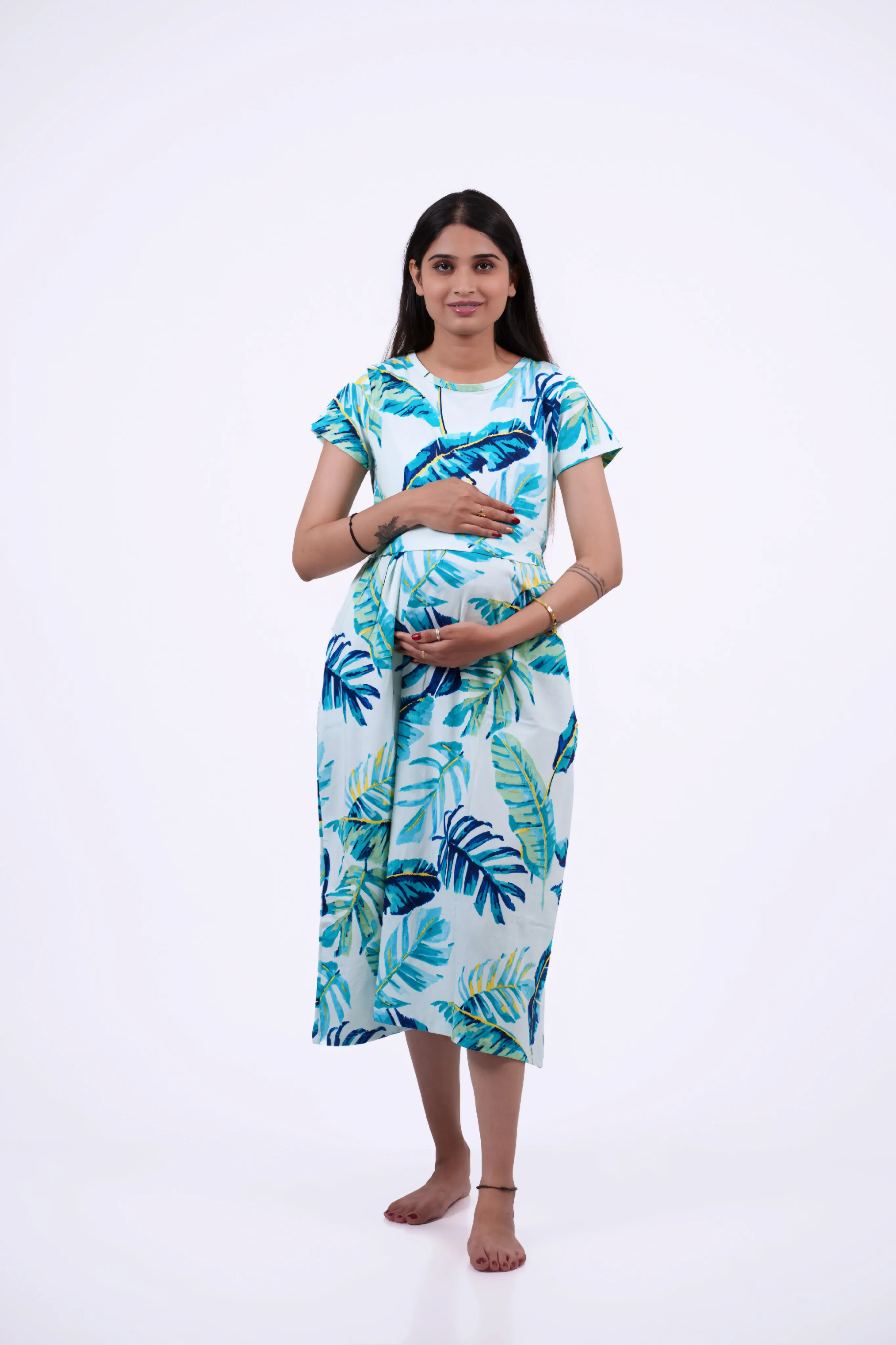 Mint Leaf Print Maternity Dress