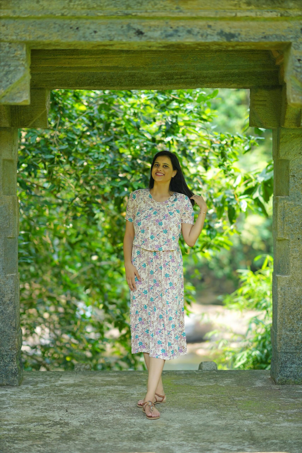 Pastel Floral Cotton Tiered Maternity Dress