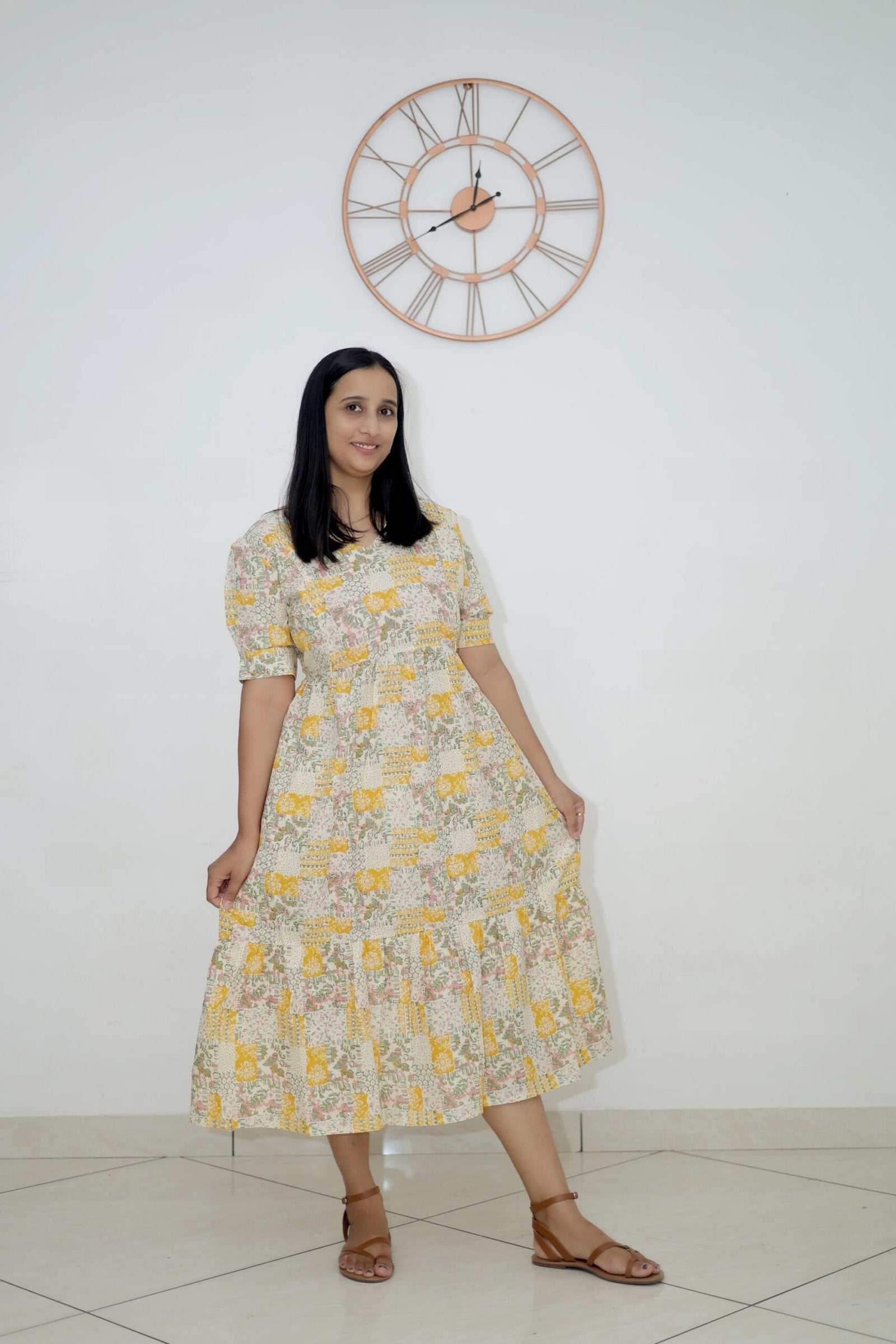 Pastel Yellow Floral Patchwork Maternity Dress