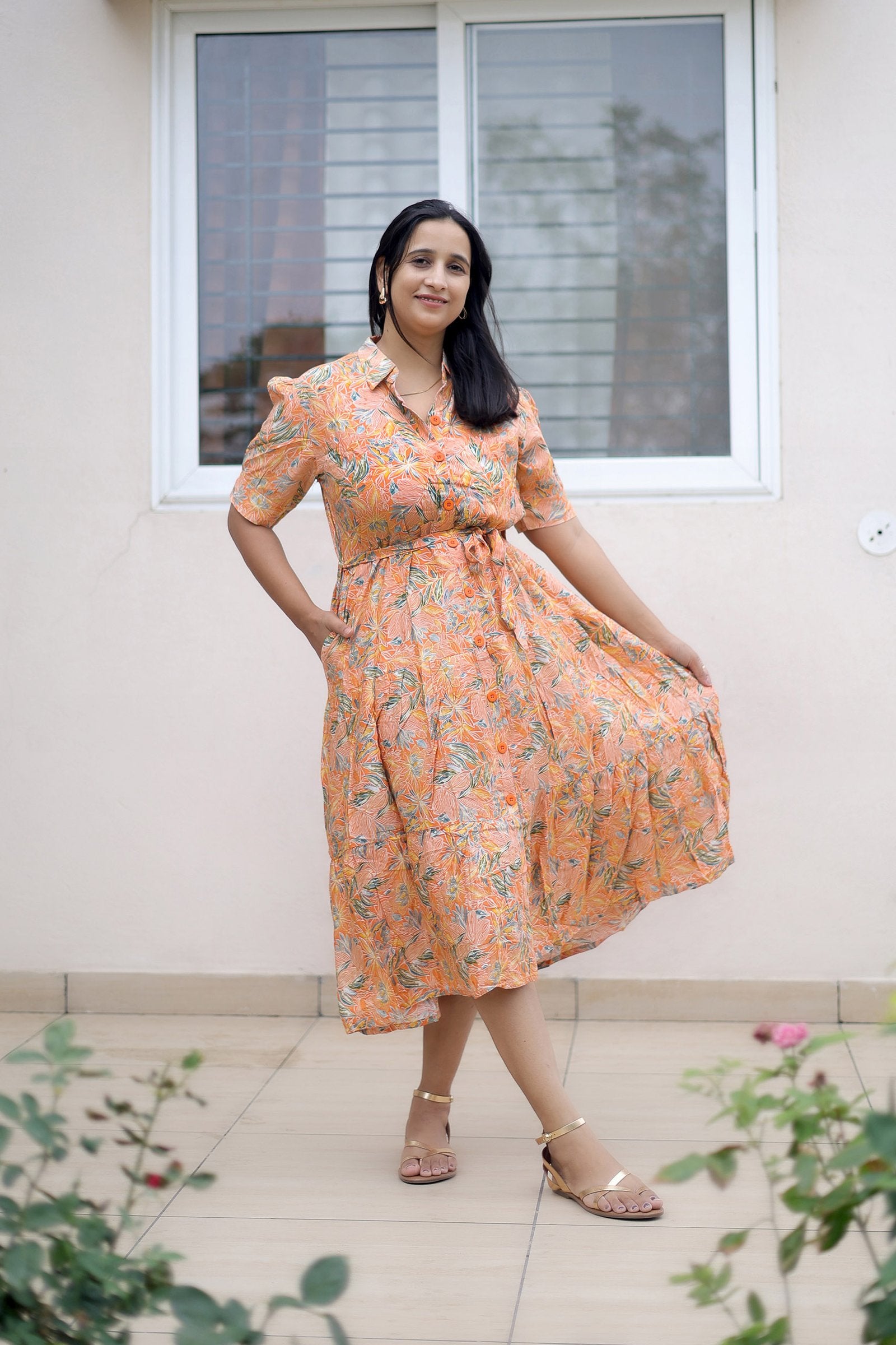 Peach Blossom Floral Breeze Maxi Dress