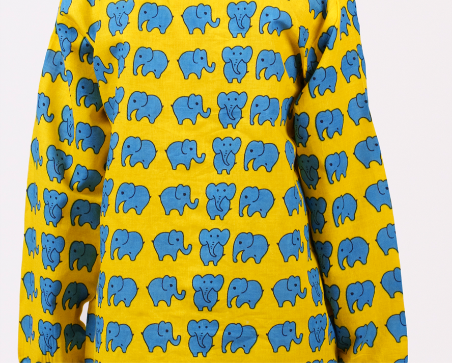 Yellow & Blue Elephant Print