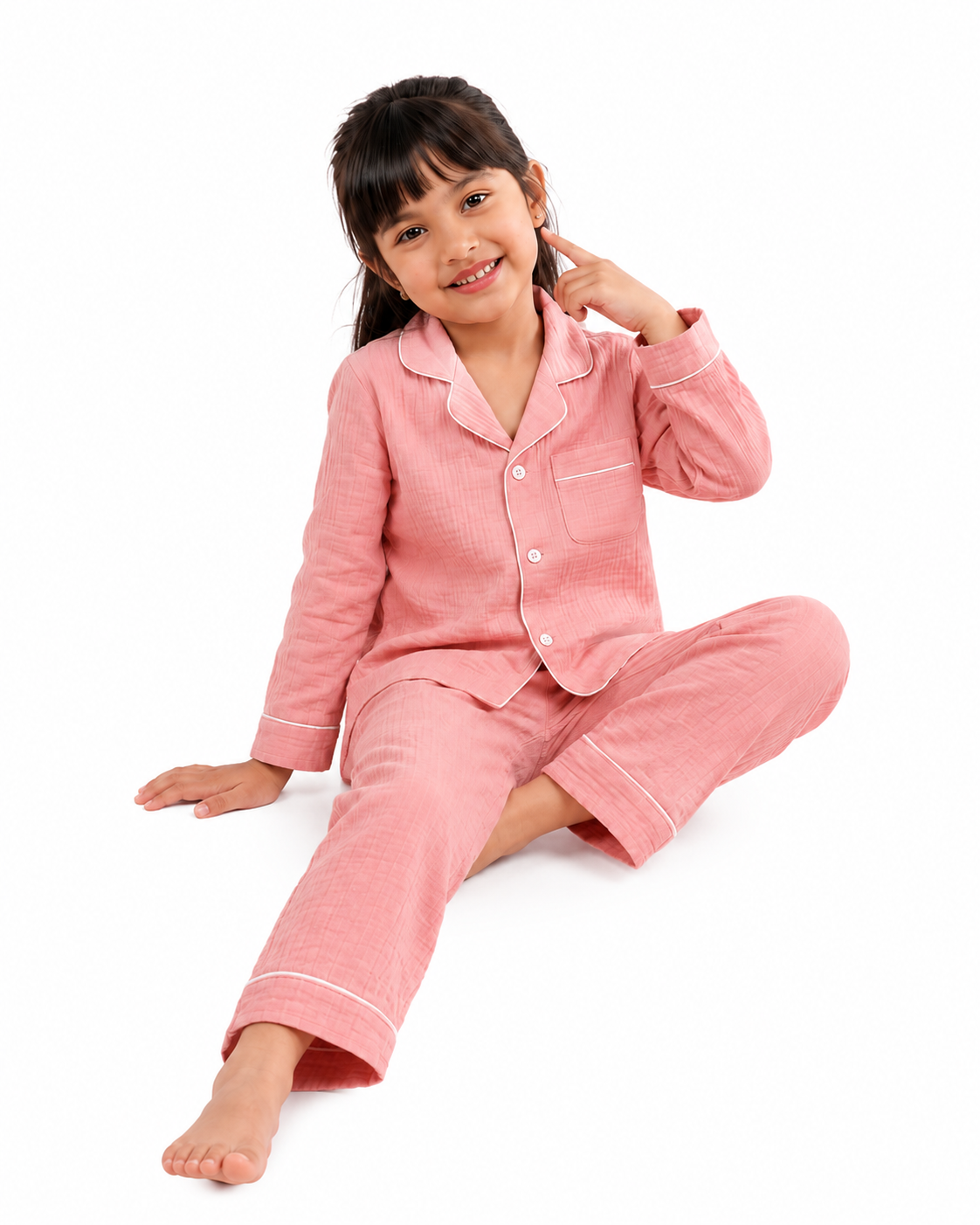 Classic Blush Pink Muslin Kids Night Suit