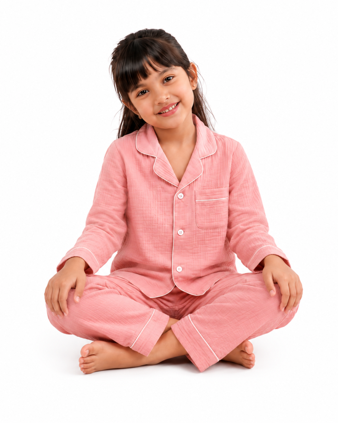 Classic Blush Pink Muslin Kids Night Suit