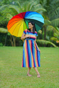 Rainbow Stripe High-Stretch Cotton Maternity Dress