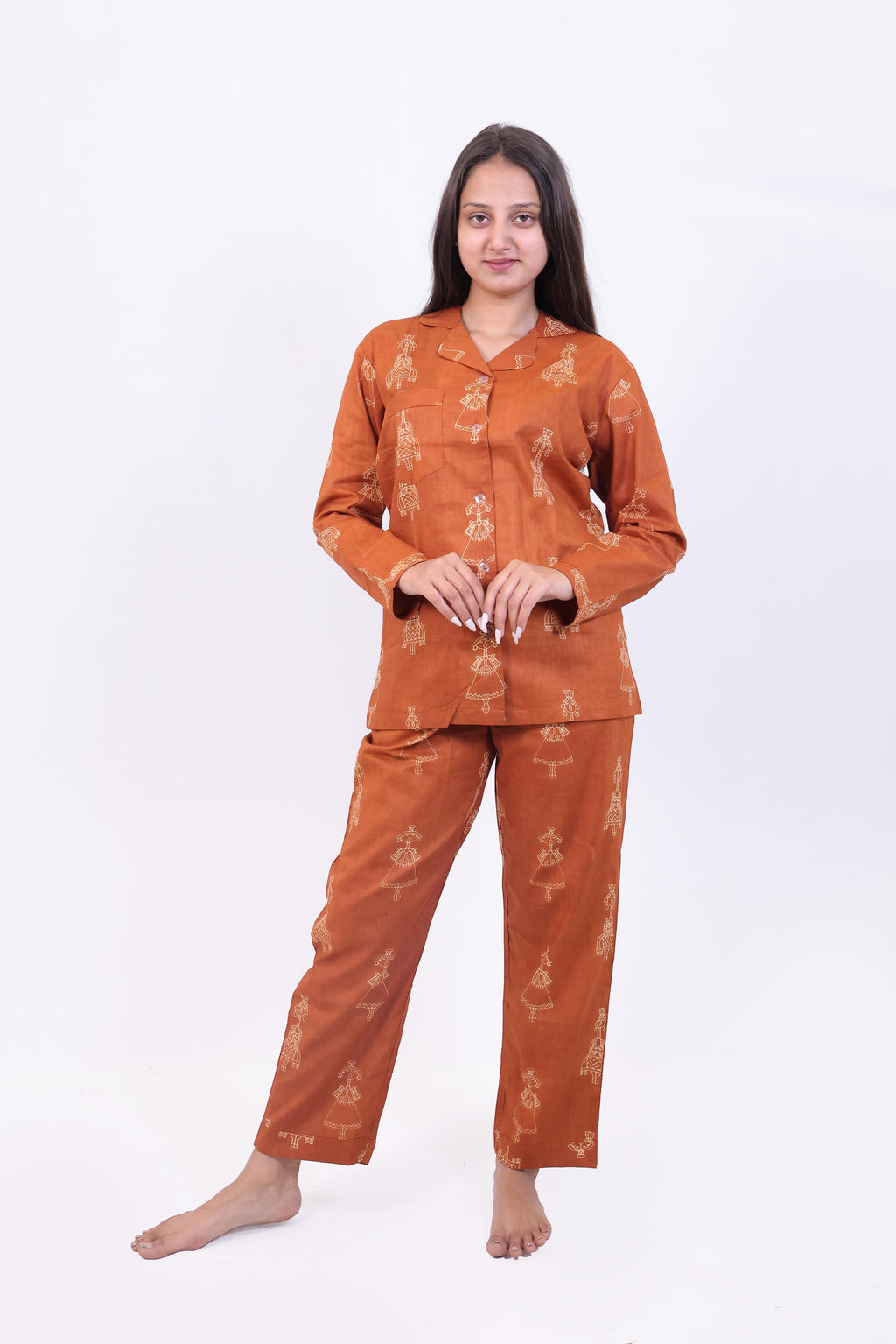 Rust Orange Tribal Print Cotton Pajama Set