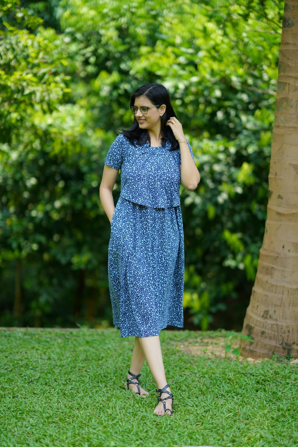 Soft Blue Cotton Comfy Maternity Dress