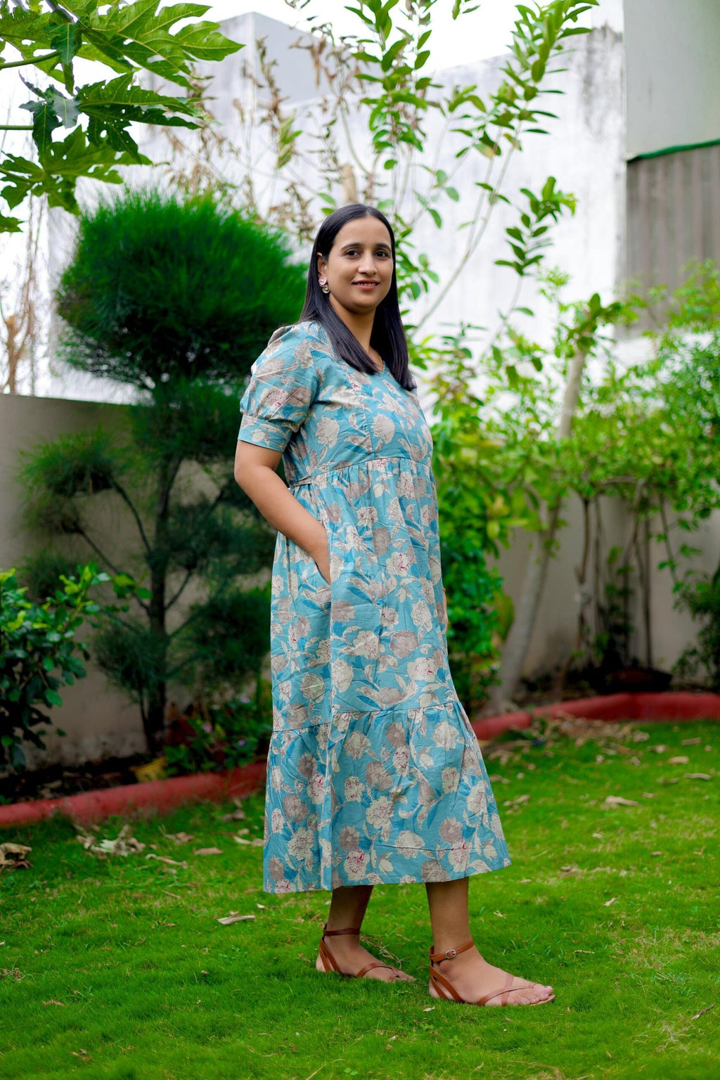 Teal Garden Maternity & Nursing Dress