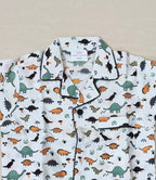 White Dinosaur Print Cotton Night Suit