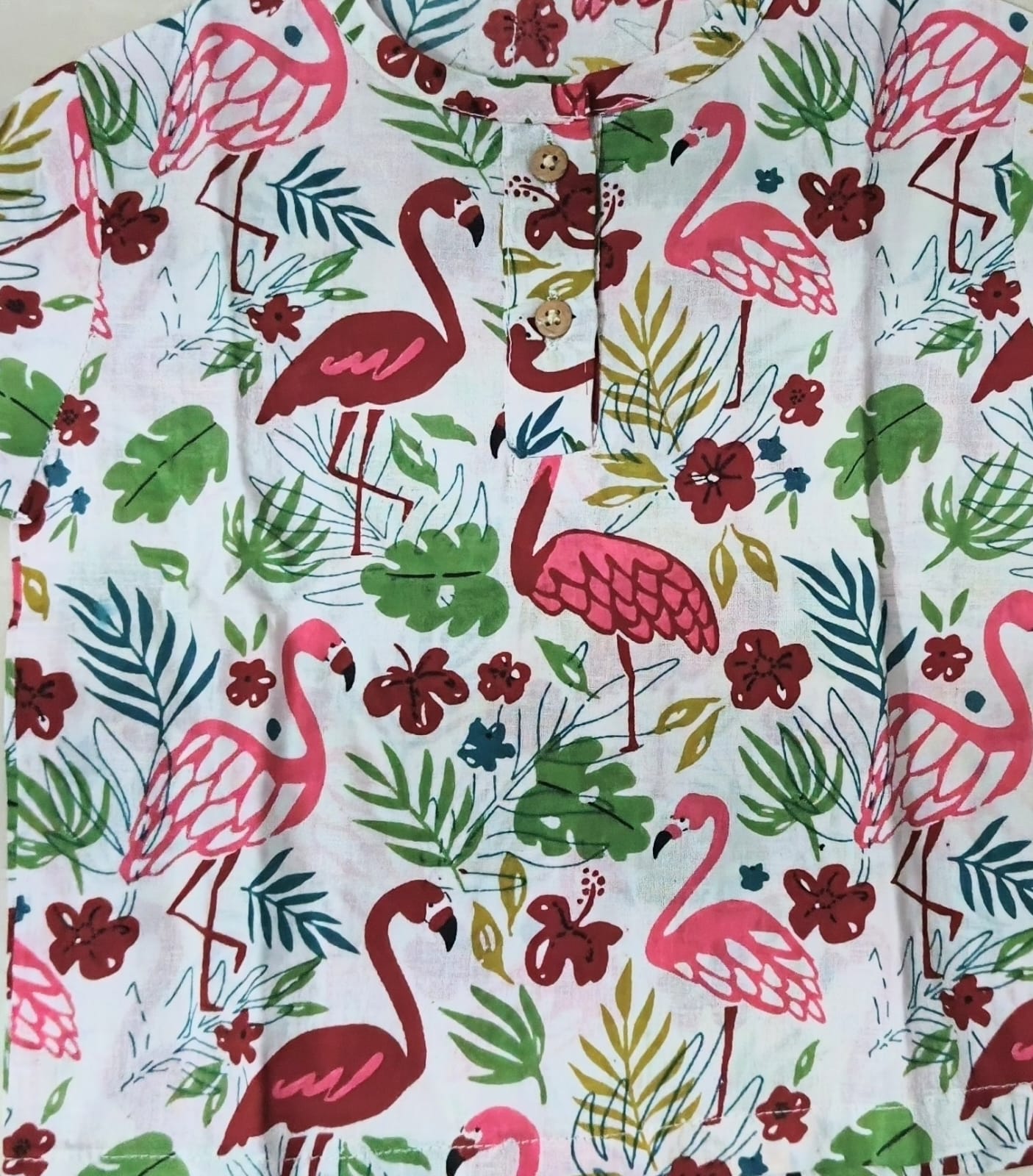 White Flamingo Print Cotton Night Suit