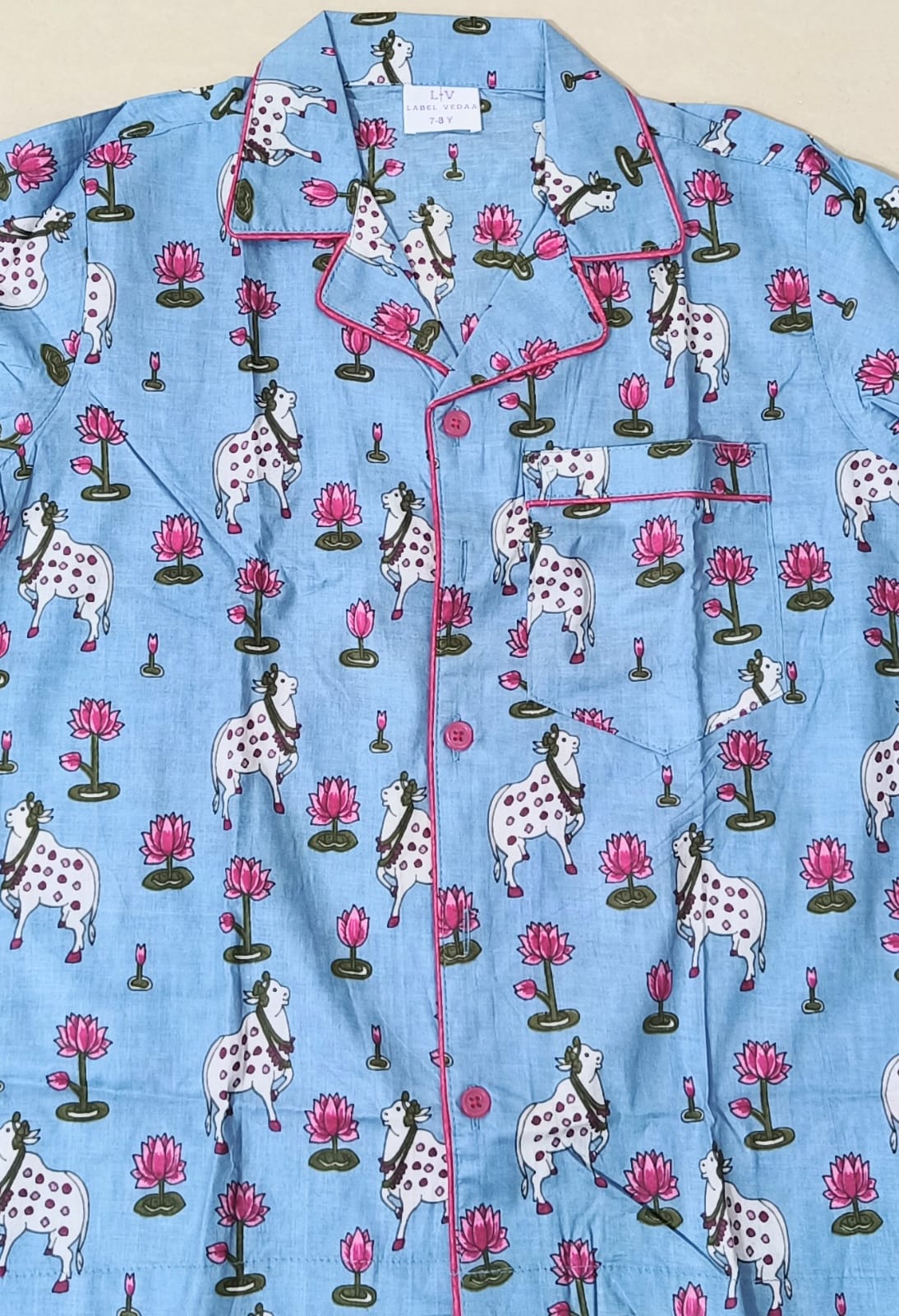 Blue Pichwai Print Cotton Night Suit