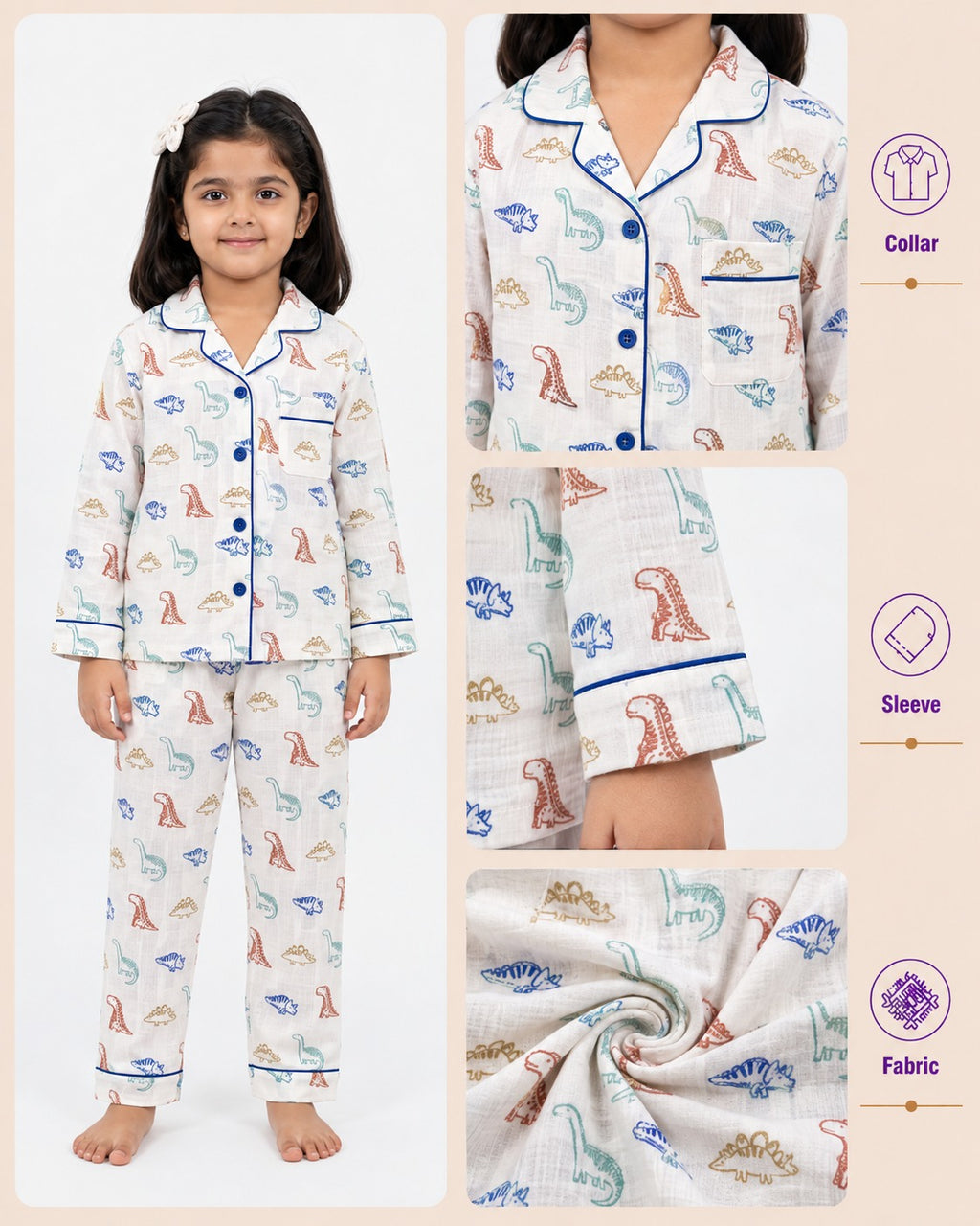 Dino Dreams Kids Cotton Night Suit
