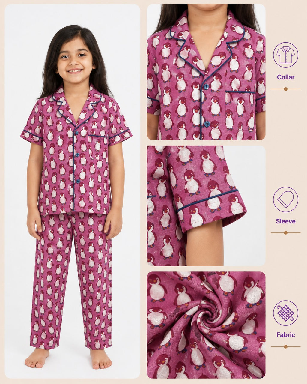 Pink Penguin Parade Cotton Night Suit