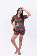 Wine Jungle Print Cotton Night Suit Set(Shirt & Shorts)