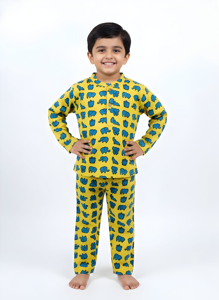 Yellow & Blue Elephant Print