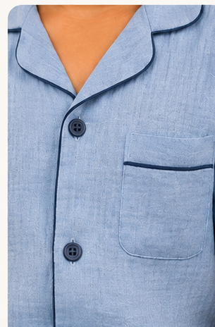 Classic Blue Muslin Kids Night Suit