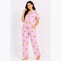 Pink Lemon Print Cotton Women's Night Suit